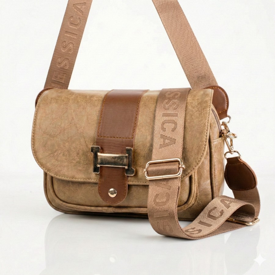 شنطة حريمي جلد إيطالي مستورد كافيه بيد ستان ثابتة ويد كروس ستان قابلة للتعديل مقاس 18×24